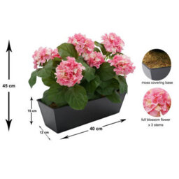 Greenbrokers Artificial Pink Hydrangea Flower In Black Tin Window Box (45Cm) - thumbnail 2