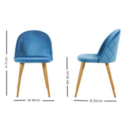 Life Interiors Set Of 4 Blue Lucia Ergonomic Velvet Dining Chairs With Wooden Legs, Modern Upholstered Accent Chair - thumbnail 6
