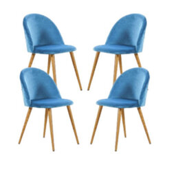 Life Interiors Set Of 4 Blue Lucia Ergonomic Velvet Dining Chairs With Wooden Legs, Modern Upholstered Accent Chair - thumbnail 1