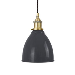 Slate Grey Classic Small Pantry Metal Painted Dome Pendant Light With Antique Brass Lamp Holder And Black Twisted Cable - Se Home