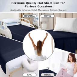 Aspire Homeware 100% Egyptian Cotton Flat Sheet Deep Coverage Ultracool Flat Bedding Navy Sheet Double, (L)275Cmx(W)225Cm - thumbnail 2