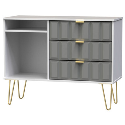 Cube Ready Assembled Matt Grey & White Media Unit With 2 Shelves & 3 Drawers, (H)97Cm X (W)74Cm X (D)39.5Cm - image 1