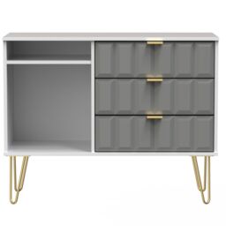 Cube Ready Assembled Matt Grey & White Media Unit With 2 Shelves & 3 Drawers, (H)97Cm X (W)74Cm X (D)39.5Cm - thumbnail 2