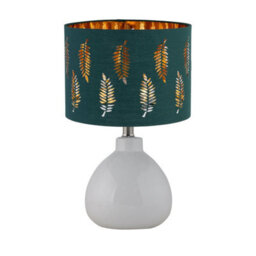 First Choice Lighting Tuscan White Ceramic Lamp With Dark Green Fern Shade - thumbnail 1