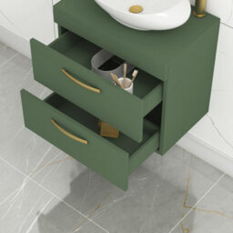 Royal Bathrooms Turin 500mm Wall Mounted Bathroom Vanity Unit With Sink 2 Drawer Matt Green & Milan Countertop Basin - thumbnail 4