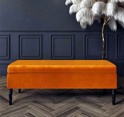 Safar Plain 150Cm Ottoman Storage Bench - Plush Velvet Shoe Bench - Burnt Orange Upholstery Footstool With Storage - image 1