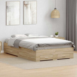 Berkfield Bed Frame With Drawers Sonoma Oak 120X190 Cm Engineered Wood - thumbnail 4