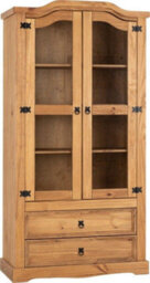 Seconique Corona 2 Door 2 Drawer Glass Display Unit Distressed Waxed Pine  Glass - thumbnail 2