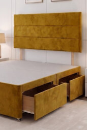 Knight Sleep York Mustard Plush 4Ft Divan Storage Bed Base No Mattress With 4 Drawers & Headboard - Small Double - thumbnail 2