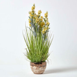 Homescapes Artificial Yellow Handcrafted Lavender Plant In Decorative Metallic Ceramic Pot, 66 Cm