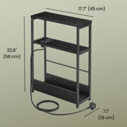 Ledrem Side Table With Charging Station, 3-Tier Narrow End Table, Magazine Rack, For Living Room, Bedroom, Study, Black - thumbnail 3