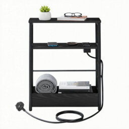 Ledrem Side Table With Charging Station, 3-Tier Narrow End Table, Magazine Rack, For Living Room, Bedroom, Study, Black - thumbnail 2