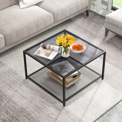 Costway Modern Glass Top Coffee Table Home Square Center Table Accent Sofa Side Table - image 1