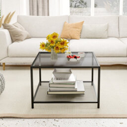 Costway Modern Glass Top Coffee Table Home Square Center Table Accent Sofa Side Table - thumbnail 5