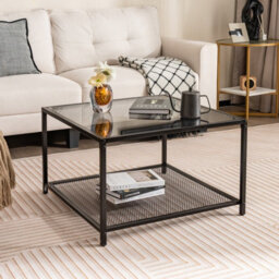 Costway Modern Glass Top Coffee Table Home Square Center Table Accent Sofa Side Table - thumbnail 4