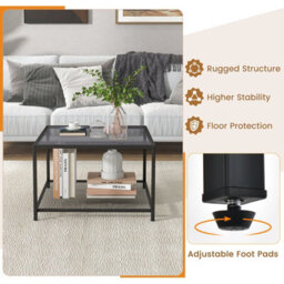 Costway Modern Glass Top Coffee Table Home Square Center Table Accent Sofa Side Table - thumbnail 7