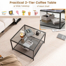 Costway Modern Glass Top Coffee Table Home Square Center Table Accent Sofa Side Table - thumbnail 6