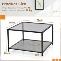 Costway Modern Glass Top Coffee Table Home Square Center Table Accent Sofa Side Table - thumbnail 3