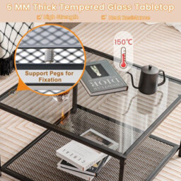 Costway Modern Glass Top Coffee Table Home Square Center Table Accent Sofa Side Table - thumbnail 8