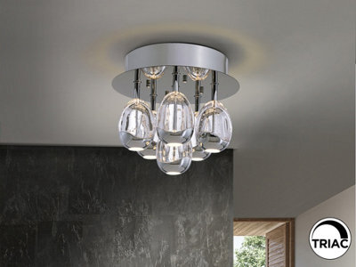 Luminosa Lighting Luminosa Rocio Shade Cluster Ceiling 6 Light Chrome Led 3000K Dimmable - Uk Stock