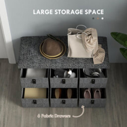 Homcom Shoe Bench With Seat, Shoe Storage Bench With Fabric Drawers Dark Grey - thumbnail 5