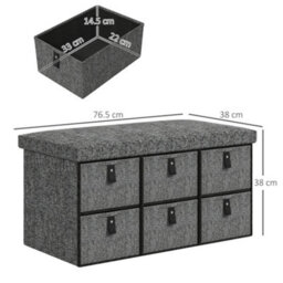Homcom Shoe Bench With Seat, Shoe Storage Bench With Fabric Drawers Dark Grey - thumbnail 3