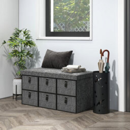 Homcom Shoe Bench With Seat, Shoe Storage Bench With Fabric Drawers Dark Grey