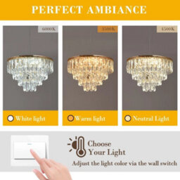 Crystal Pendant Light Gold Led Chandelier 40W 3 Color Lights - thumbnail 4