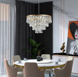 Crystal Pendant Light Gold Led Chandelier 40W 3 Color Lights - thumbnail 7