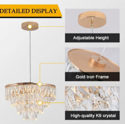 Crystal Pendant Light Gold Led Chandelier 40W 3 Color Lights - thumbnail 3