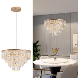 Crystal Pendant Light Gold Led Chandelier 40W 3 Color Lights - thumbnail 8