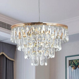Crystal Pendant Light Gold Led Chandelier 40W 3 Color Lights - thumbnail 9