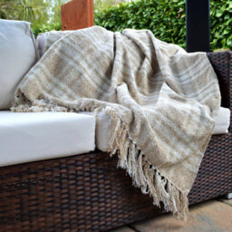 Allure Bath Fashions Chenille Checked Tartan Throw Blanket - Large, Natural - thumbnail 3