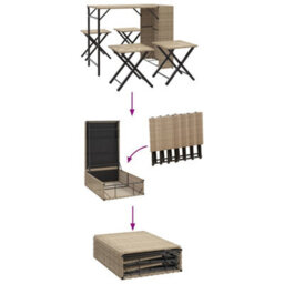 Berkfield 5 Piece Garden Dining Set Foldable Beige Poly Rattan - thumbnail 8