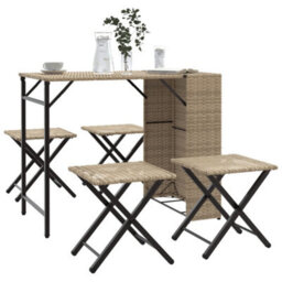 Berkfield 5 Piece Garden Dining Set Foldable Beige Poly Rattan