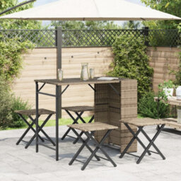 Berkfield 5 Piece Garden Dining Set Foldable Beige Poly Rattan - thumbnail 3