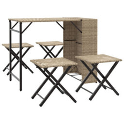 Berkfield 5 Piece Garden Dining Set Foldable Beige Poly Rattan - thumbnail 2
