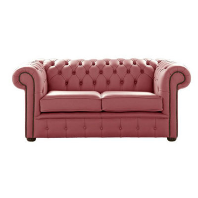 Chesterfield 2 Seater Shelly Brick Red Leather Sofa Settee Bespoke In Classic Style - image 1