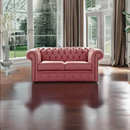 Chesterfield 2 Seater Shelly Brick Red Leather Sofa Settee Bespoke In Classic Style - thumbnail 3