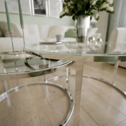 Q&p Furniture Nova Modern Nest Coffee Table  2 Piece Set With Chrome Silver Legs Tempered Glass Top - thumbnail 2
