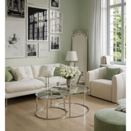 Q&p Furniture Nova Modern Nest Coffee Table  2 Piece Set With Chrome Silver Legs Tempered Glass Top - thumbnail 3