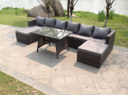 Fimous Lounge Rattan Garden Furniture Sets Dining Table And 2 Pc Big Footstools - thumbnail 1