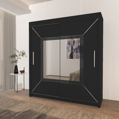 Interior Emporium Ie Stylish Venice Bedroom Wardrobe With Double Sliding Doors With Led Lighting ( Black , 180 Cm ) - image 1