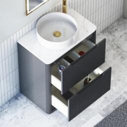 Royal Bathrooms Avenza 800mm Matt Obsidian Black Floor Standing Countertop Bathroom Vanity Unit 2 Drawer With Art Round Basin - thumbnail 5