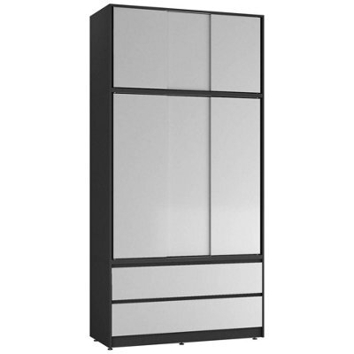Urbn-Living Urbnliving 240Cm Height Black Carcass 6 Sliding White Door 4 Drawer Freestanding Wardrobe Clothes Storage Hanging Rail Bedroom - image 1