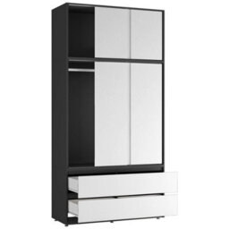 Urbn-Living Urbnliving 240Cm Height Black Carcass 6 Sliding White Door 4 Drawer Freestanding Wardrobe Clothes Storage Hanging Rail Bedroom - thumbnail 8