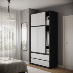 Urbn-Living Urbnliving 240Cm Height Black Carcass 6 Sliding White Door 4 Drawer Freestanding Wardrobe Clothes Storage Hanging Rail Bedroom - thumbnail 3