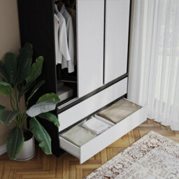 Urbn-Living Urbnliving 240Cm Height Black Carcass 6 Sliding White Door 4 Drawer Freestanding Wardrobe Clothes Storage Hanging Rail Bedroom - thumbnail 7