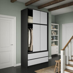Urbn-Living Urbnliving 240Cm Height Black Carcass 6 Sliding White Door 4 Drawer Freestanding Wardrobe Clothes Storage Hanging Rail Bedroom - thumbnail 4