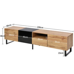 Btm 190 Cm Modern Tv Stand In Black And  Wood, Large Storage With Doors And  Drawers, Sturdy Entertainment Unit - thumbnail 6